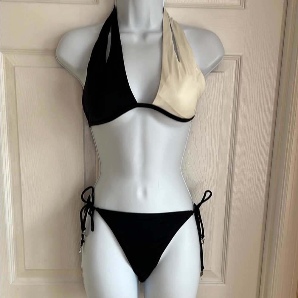 Victoria's Secret Black and Cream Halter Bikini